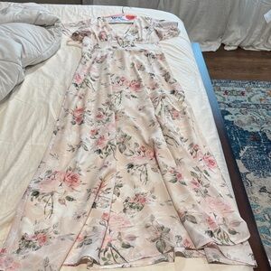 Cider Floral Maxi Dress in Pink and Green